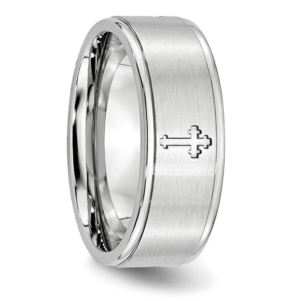 Buy Stylish 8mm Cobalt Satin & Polished Chisel Band with Ridged Edge