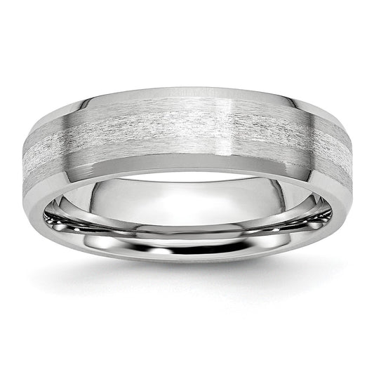 High-Quality Cobalt Sterling Silver Inlay Chisel Band - 6mm Beveled Edge, Stylish Finish