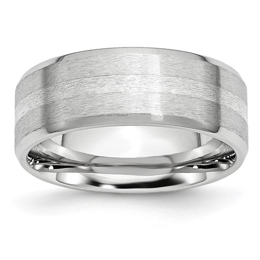 Exclusive 8mm Cobalt Chisel Sterling Silver Inlay Beveled Edge Band - Stylish Finish