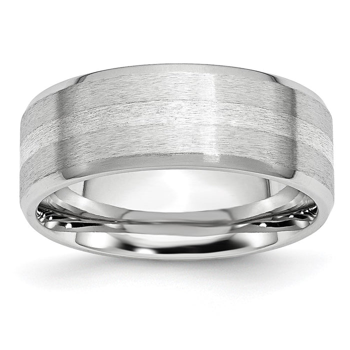 Exclusive 8mm Cobalt Chisel Sterling Silver Inlay Beveled Edge Band - Stylish Finish-1