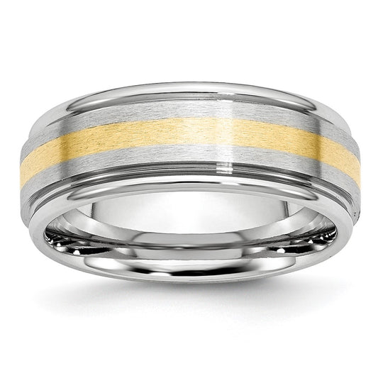 High-Quality 8mm Cobalt Chisel Band with 14K Gold Inlay - Stylish Luxury!