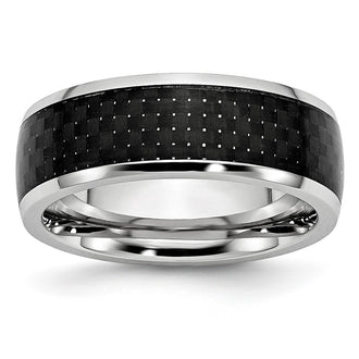 High-Quality Cobalt Chisel 8mm Band with Polished Black Carbon Fiber Inlay