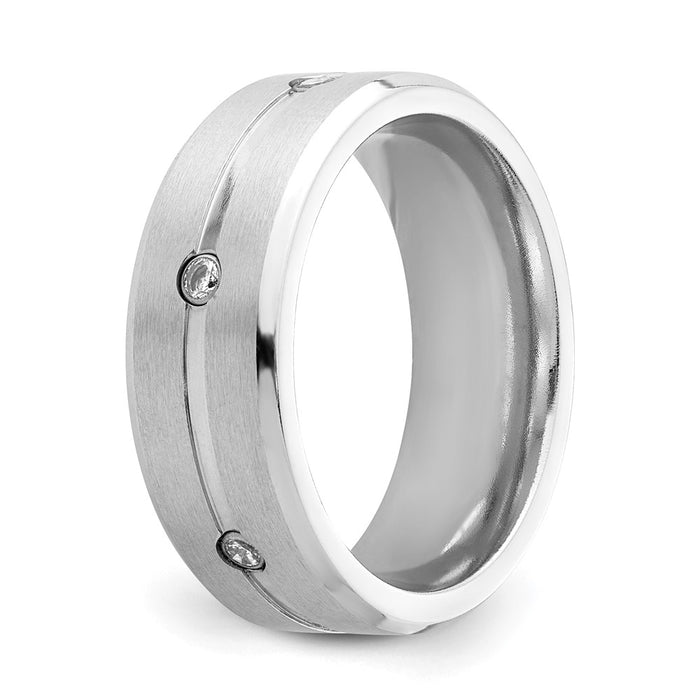 Exclusive 8mm Cobalt Chisel Beveled Band with CZ Accents - Stylish Finish!-4
