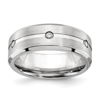 High-Quality 8mm Cobalt Chisel Beveled Band with CZ Accents - Stylish Finish