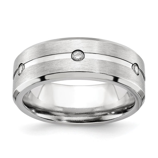 Exclusive 8mm Cobalt Chisel Beveled Band with CZ Accents - Stylish Finish!
