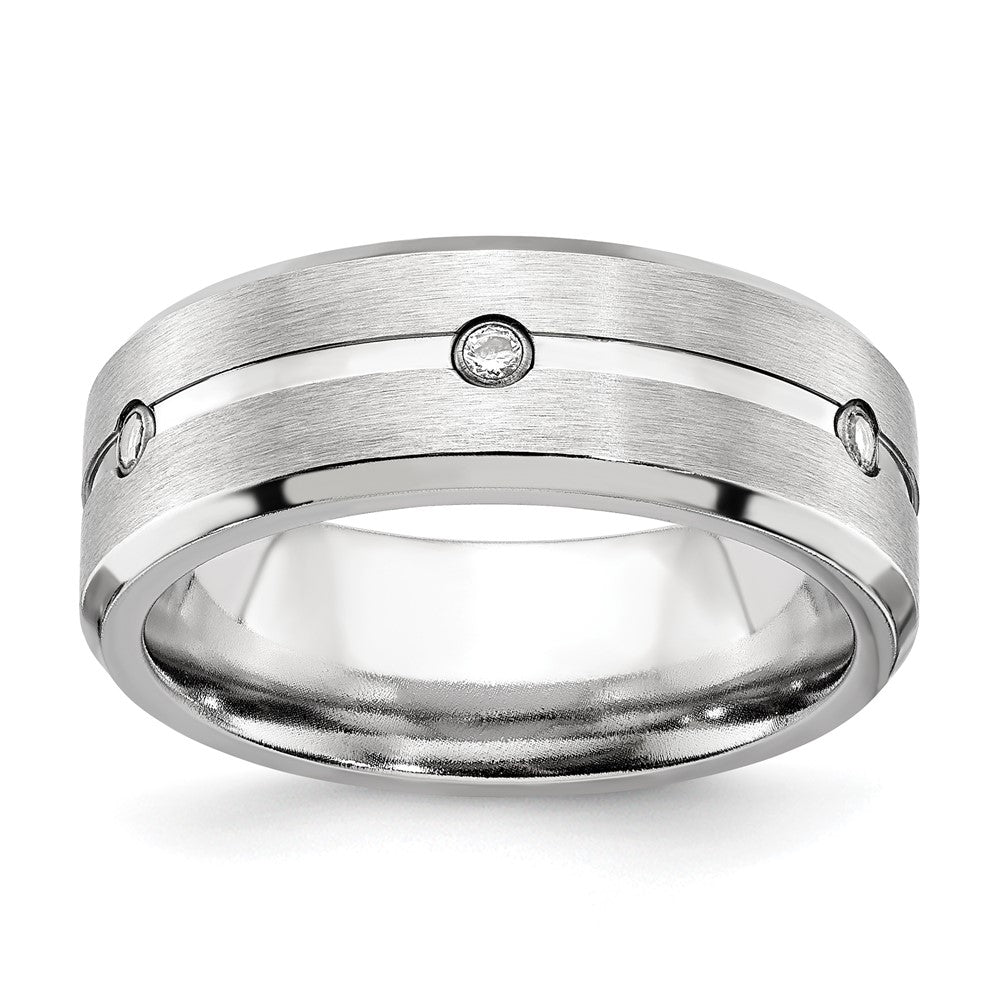 Buy Exclusive 8mm Cobalt Chisel Beveled Band with CZ Accents - Stylish Finish