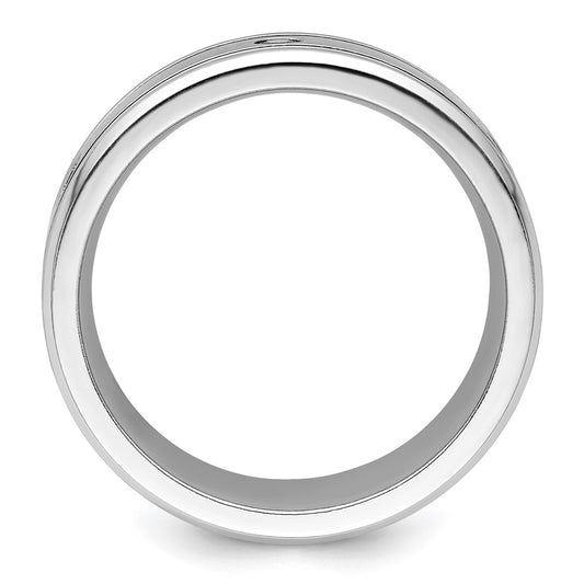 Exclusive 8mm Cobalt Beveled Band with CZ Accents - Stylish Brushed Finish