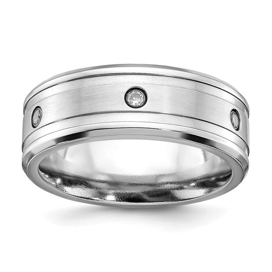 Buy Exclusive 8mm Cobalt Chisel Beveled Band - Stylish Brushed & Polished Finish with CZ Accents