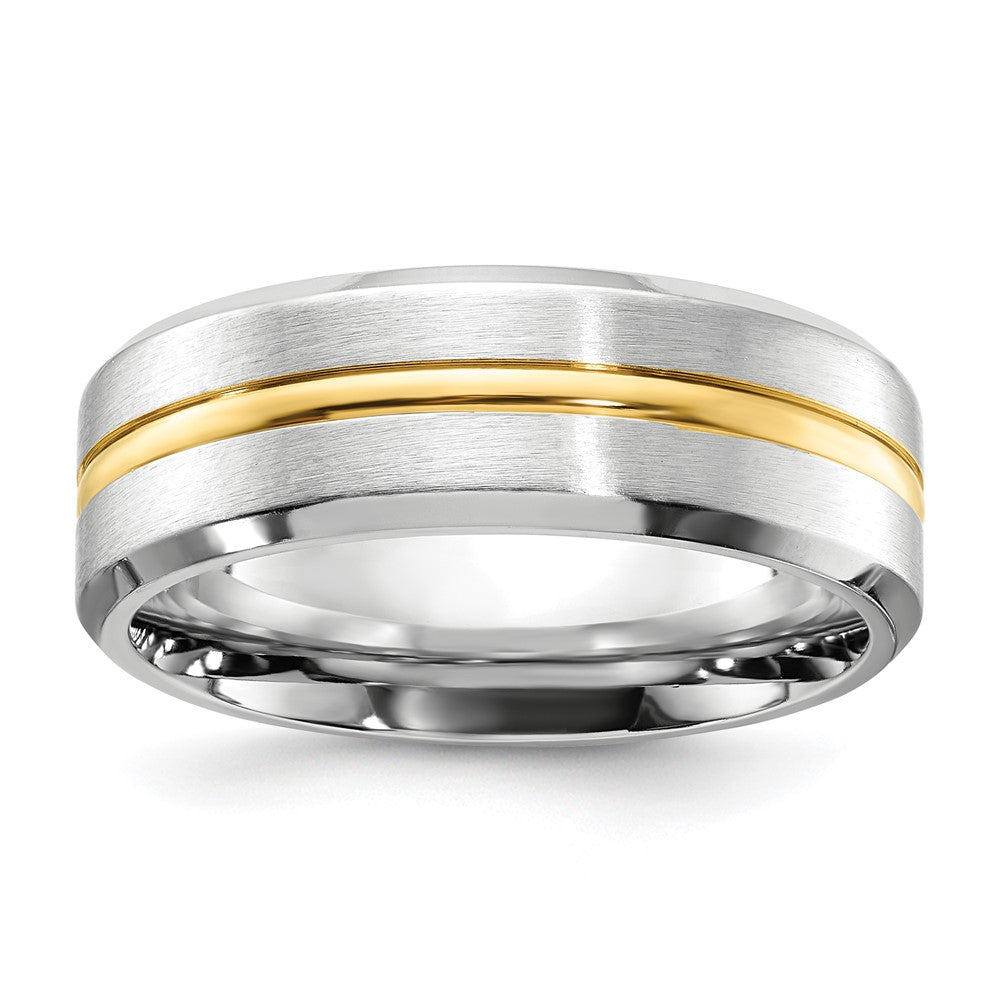 High-Quality 8mm Cobalt Chisel Band with Beveled Yellow IP-Plating - Stylish Value