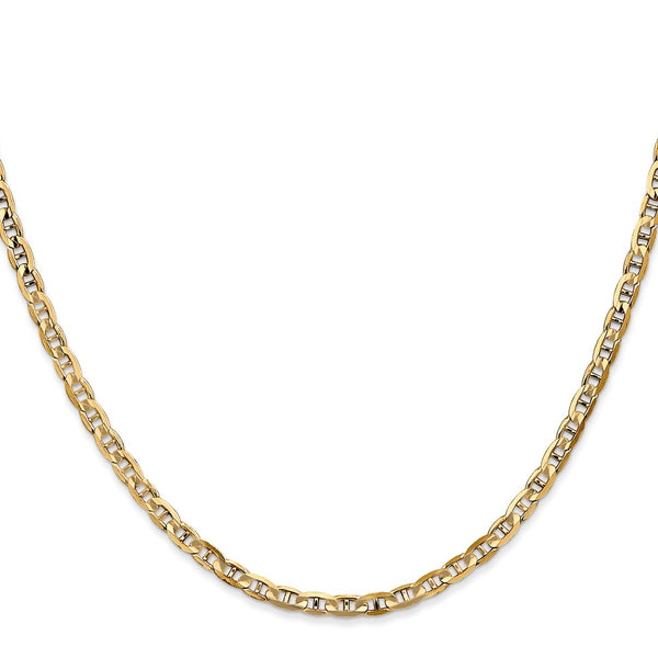 14K Gold 3mm Concave Anchor Chain - Lobster Clasp