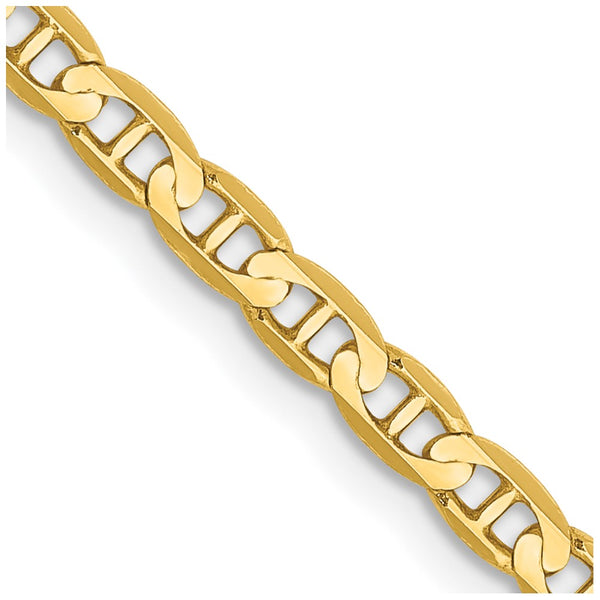 14K Gold 3mm Concave Anchor Chain - Lobster Clasp