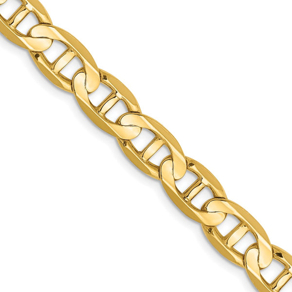 14K Gold Concave Anchor Chain - 7mm Lobster Clasp