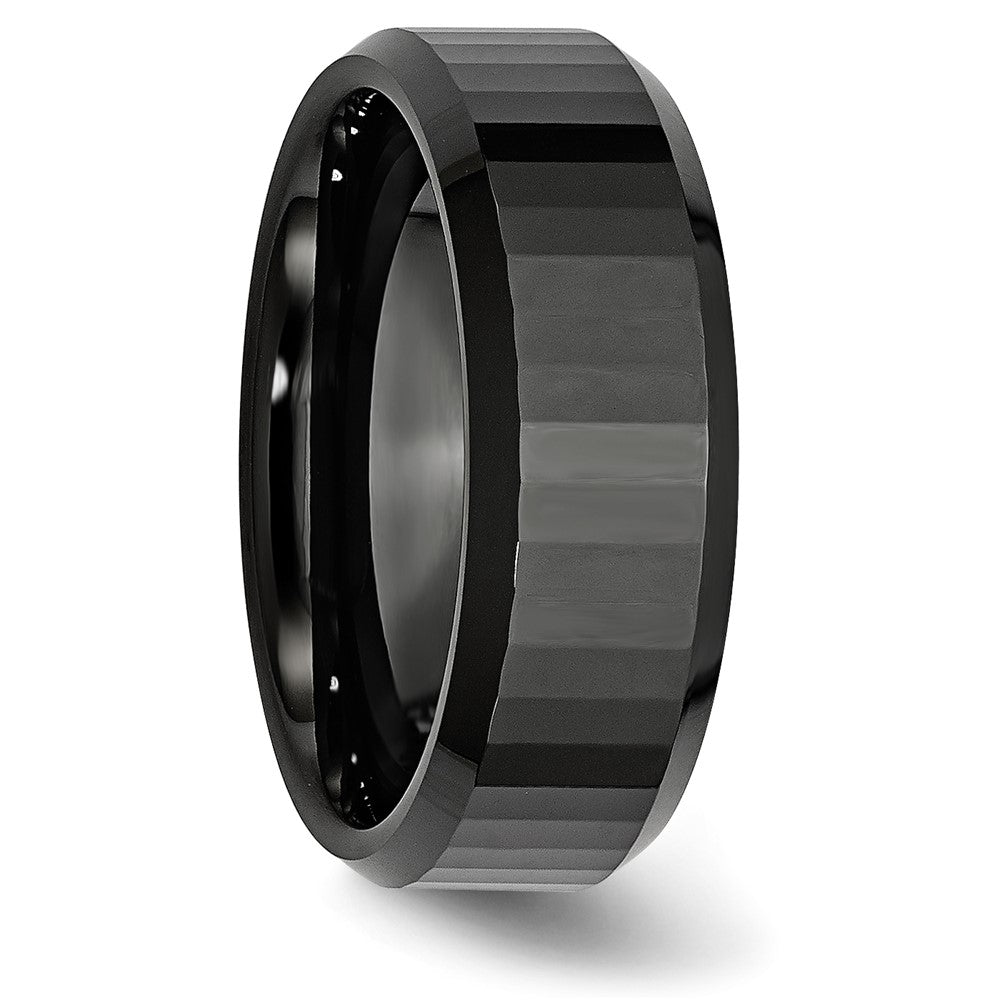 High-Quality 8mm Polished Black Ceramic Faceted Beveled Edge Band - Stylish Value