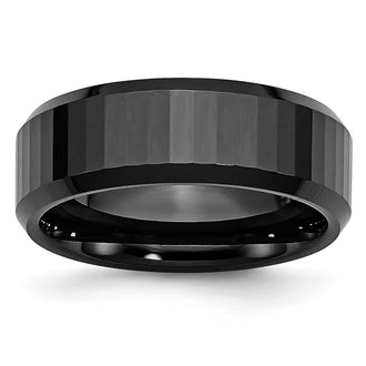 Shop 8mm Polished Black Ceramic Chisel Band - Stylish Beveled Edge Ring