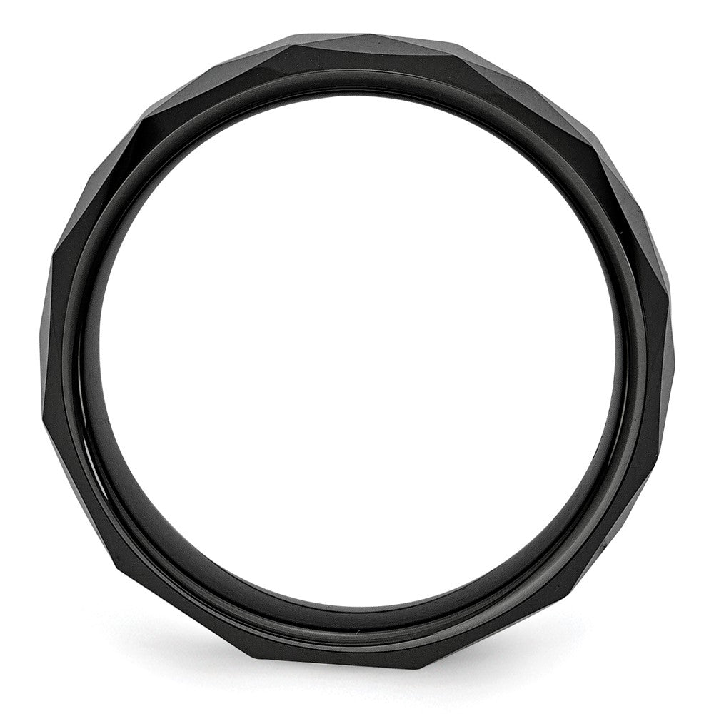 High-Quality 8mm Polished Black Ceramic Chisel Faceted Band - Stylish Design