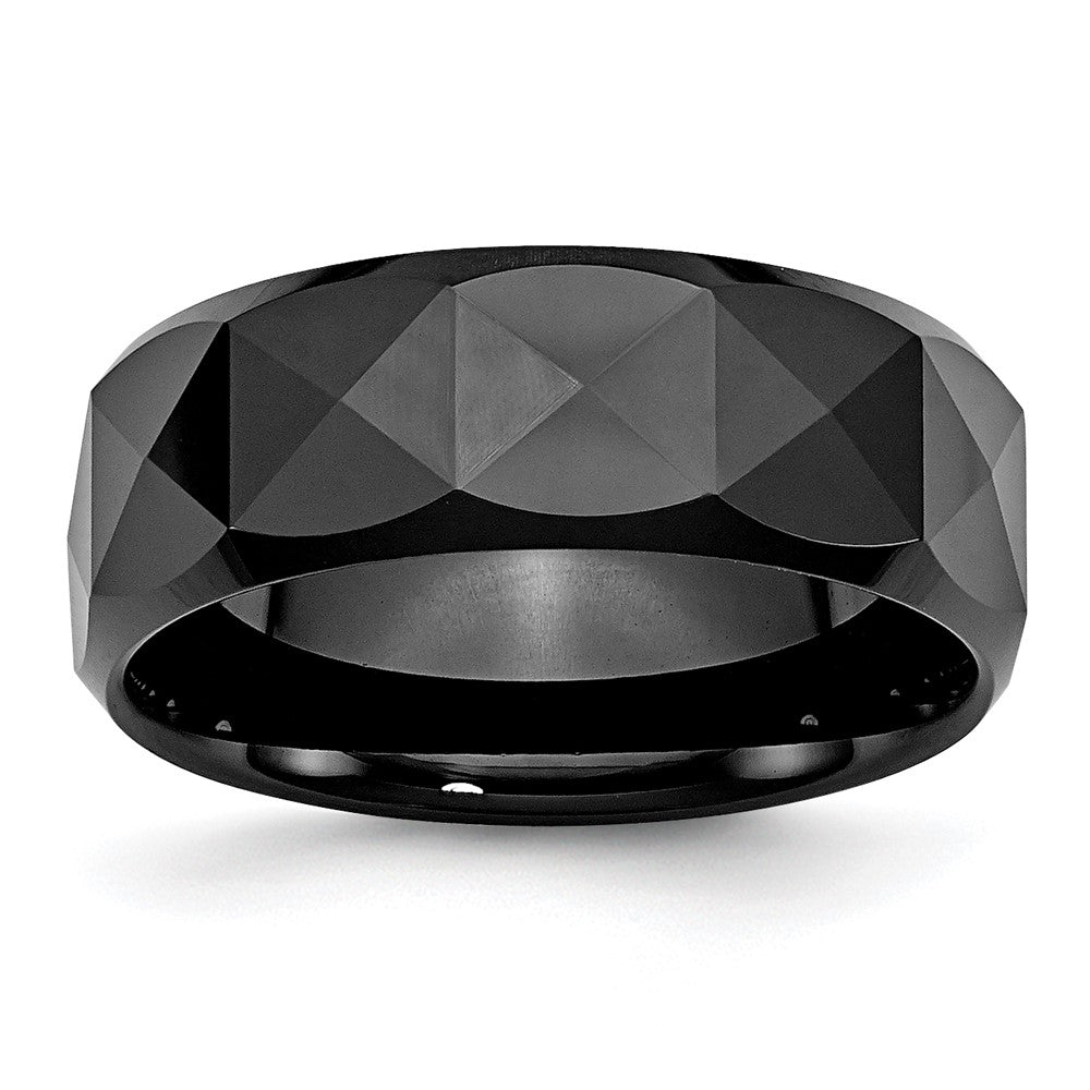 High-Quality 8mm Polished Black Ceramic Chisel Faceted Band - Stylish Design