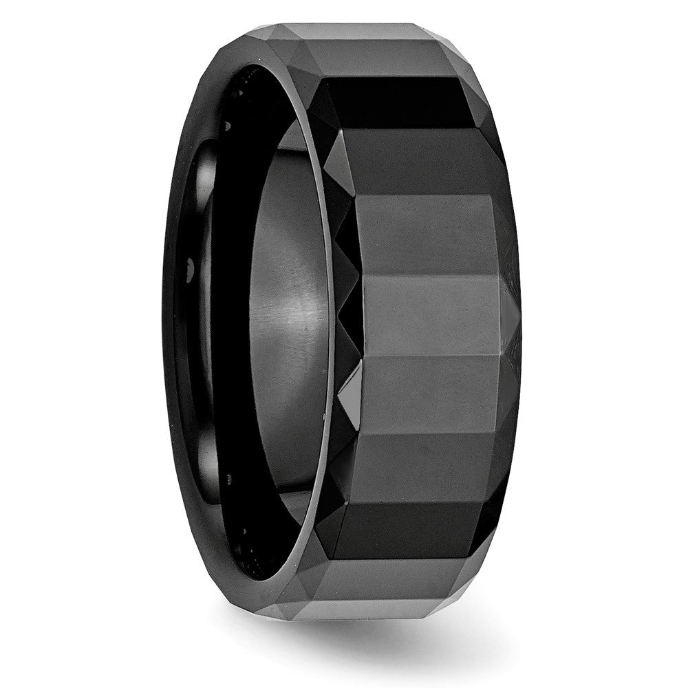Buy Stylish 8mm Polished Black Ceramic Chisel Faceted Band with Beveled Edges