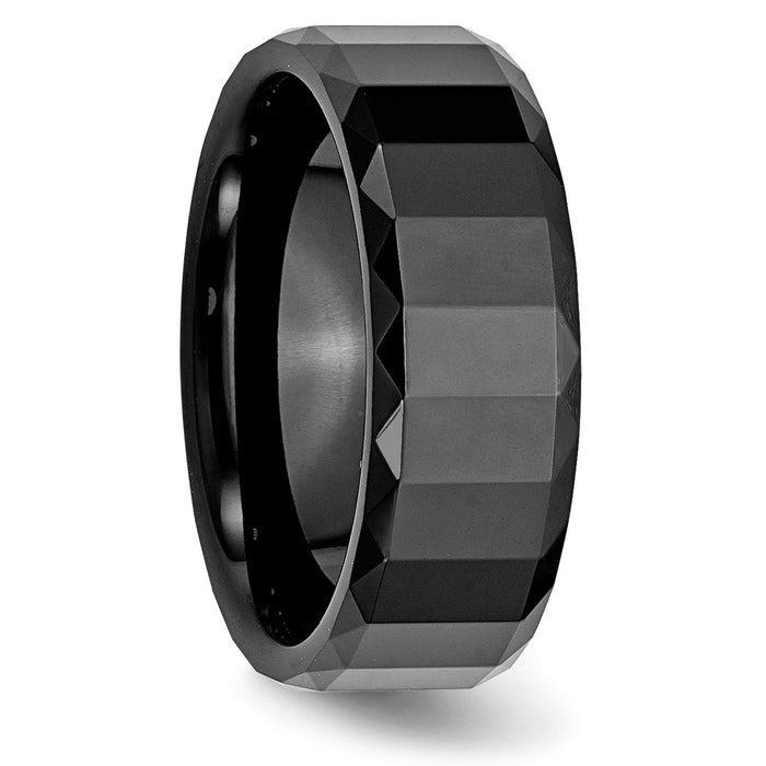 Buy Stylish 8mm Polished Black Ceramic Chisel Faceted Band with Beveled Edges-4