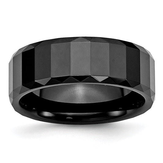 Buy Stylish 8mm Polished Black Ceramic Chisel Faceted Band with Beveled Edges