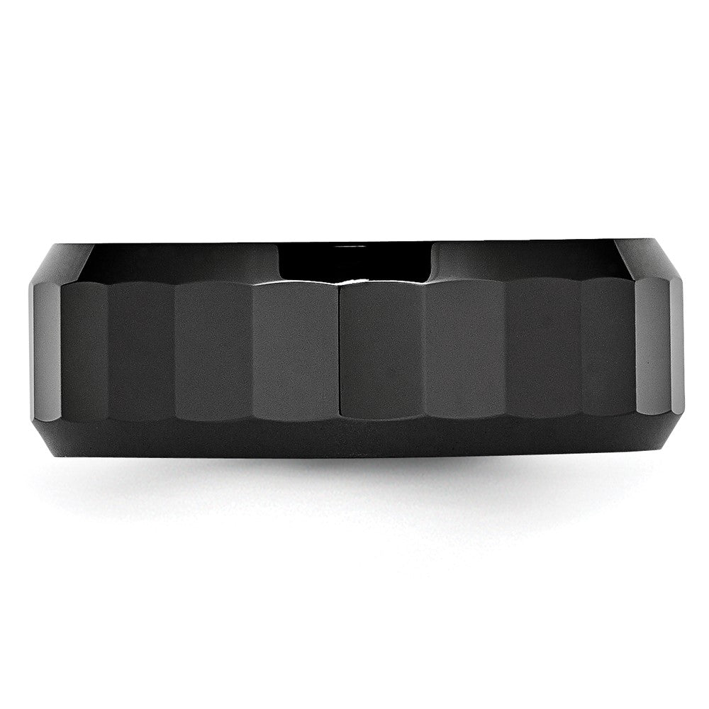 Buy 8mm Polished Black Ceramic Band - Stylish Chisel Faceted Design, Affordable!