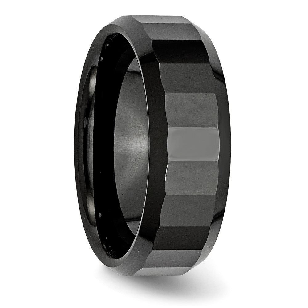 Buy 8mm Polished Black Ceramic Band - Stylish Chisel Faceted Design, Affordable!