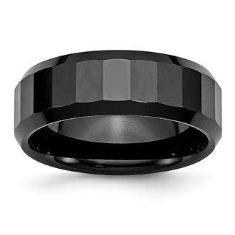 Shop Stylish 8mm Polished Black Ceramic Beveled Edge Band | Luxury Value Ring