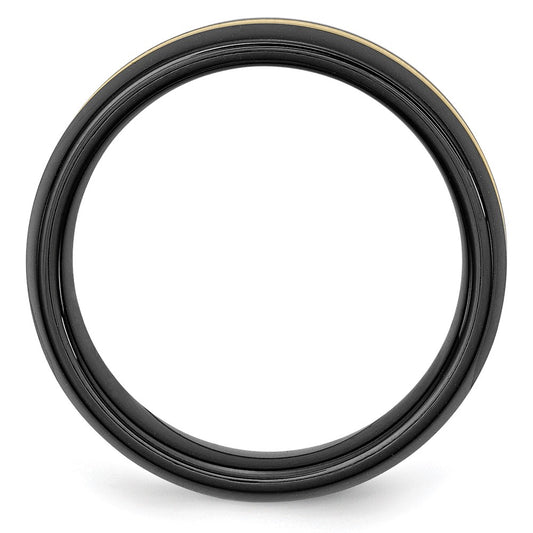Exclusive 8mm Polished Chiseled Black Ceramic Band with 14K Gold Inlay