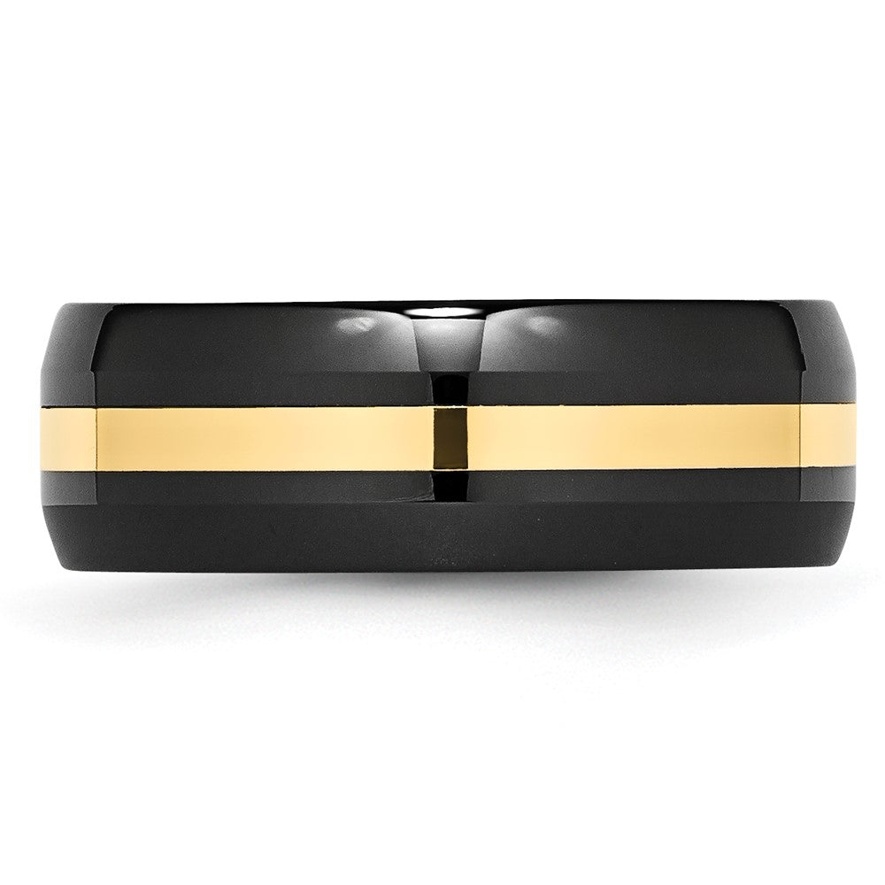 Exclusive 8mm Polished Chiseled Black Ceramic Band with 14K Gold Inlay