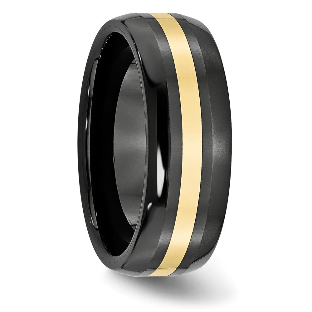 Exclusive 8mm Polished Chiseled Black Ceramic Band with 14K Gold Inlay