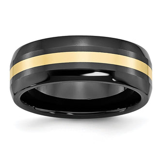 Buy Stylish 8mm Polished Black Ceramic Band with 14K Gold Inlay - Chisel Design