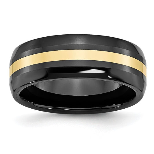 Exclusive 8mm Polished Chiseled Black Ceramic Band with 14K Gold Inlay