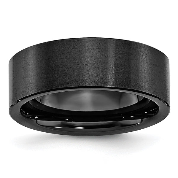 Brushed Black Ceramic 8mm Flat Chisel Band Ring