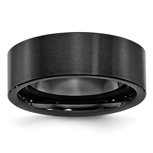 High-Quality Brushed Black Ceramic 8mm Flat Chisel Band | Stylish Value Ring