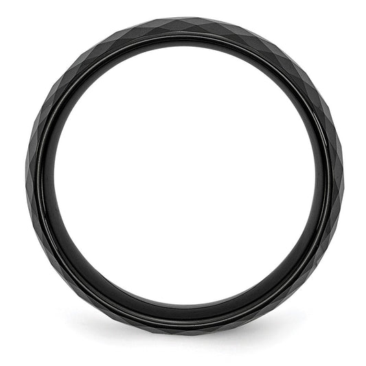 Exclusive Polished Black Faceted Ceramic Band - 7.5mm Chisel Design, Stylish Value