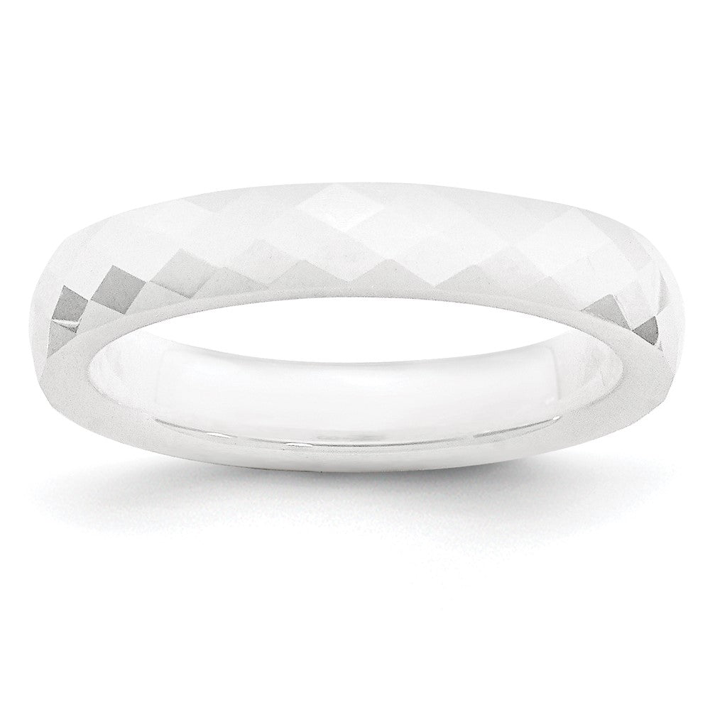 Buy Stylish 4mm Faceted Chisel Design Polished White Ceramic Band - Quality!