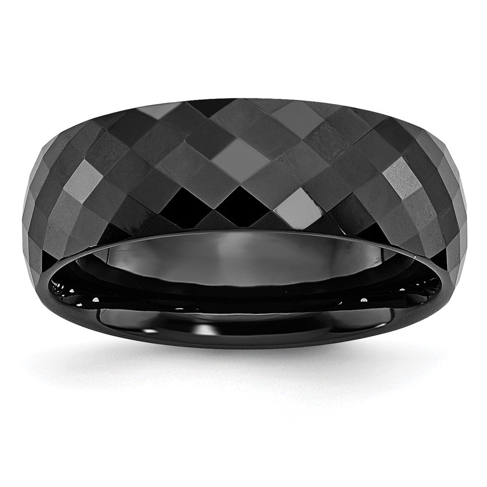 Exclusive 7.5mm Polished Black Faceted Ceramic Band - Stylish Chisel Design