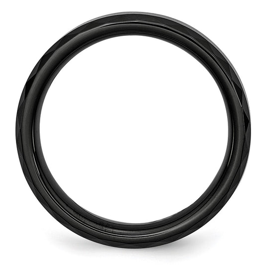 Exclusive 6mm Chiseled Black Ceramic Band with Beveled Edges - Stylish Design
