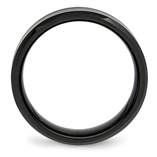 Buy Stylish Beveled Edge Black Ceramic Ring with Green Carbon Fiber Inlay