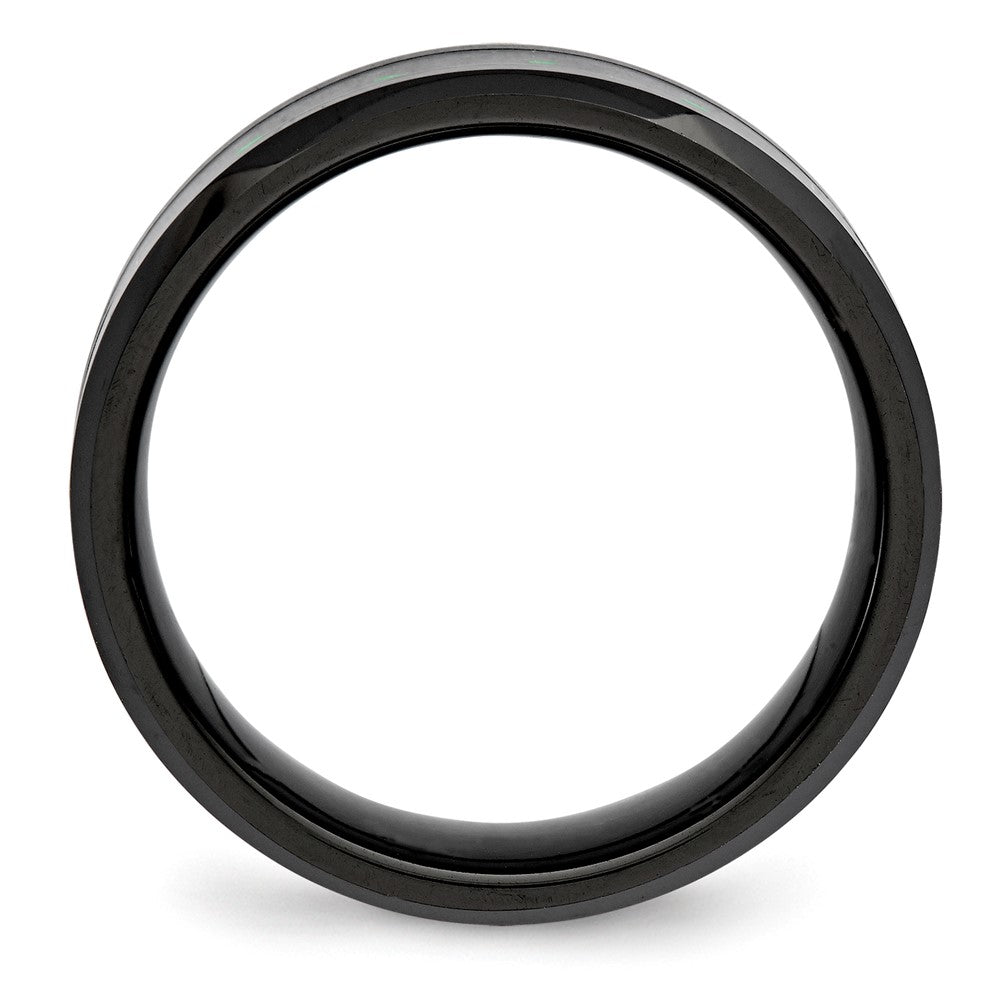 High-Quality Beveled Edge Ring: Black Ceramic & Green Carbon Fiber Inlay