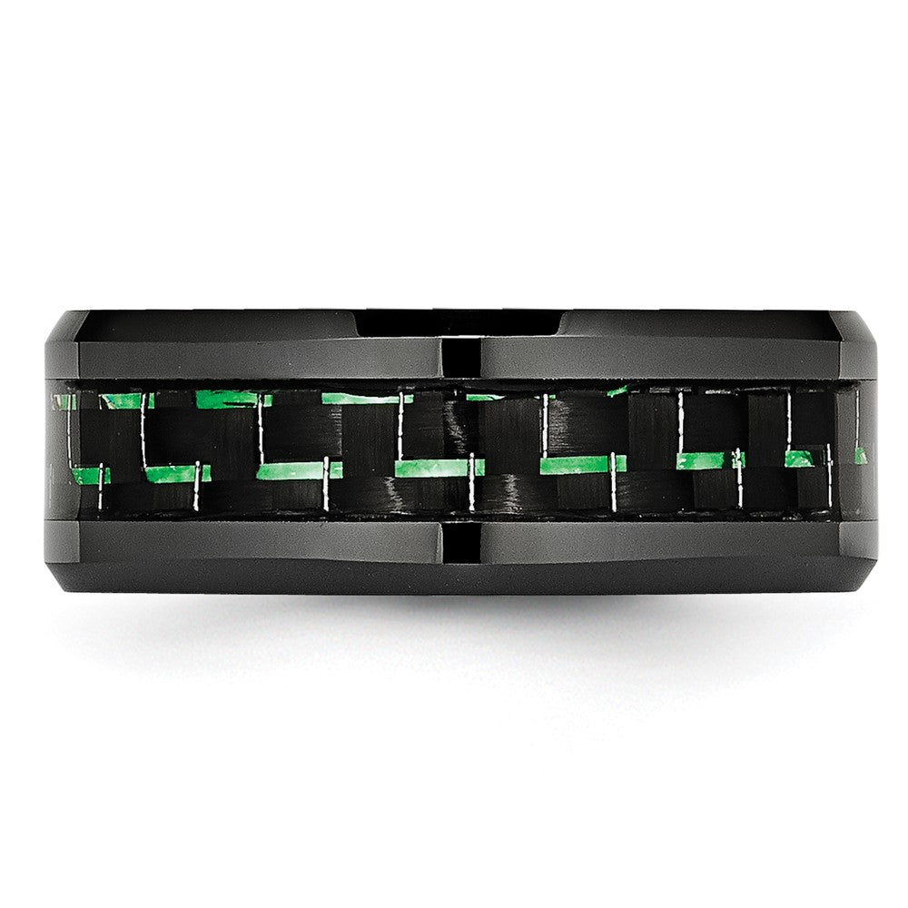 High-Quality Beveled Edge Ring: Black Ceramic & Green Carbon Fiber Inlay