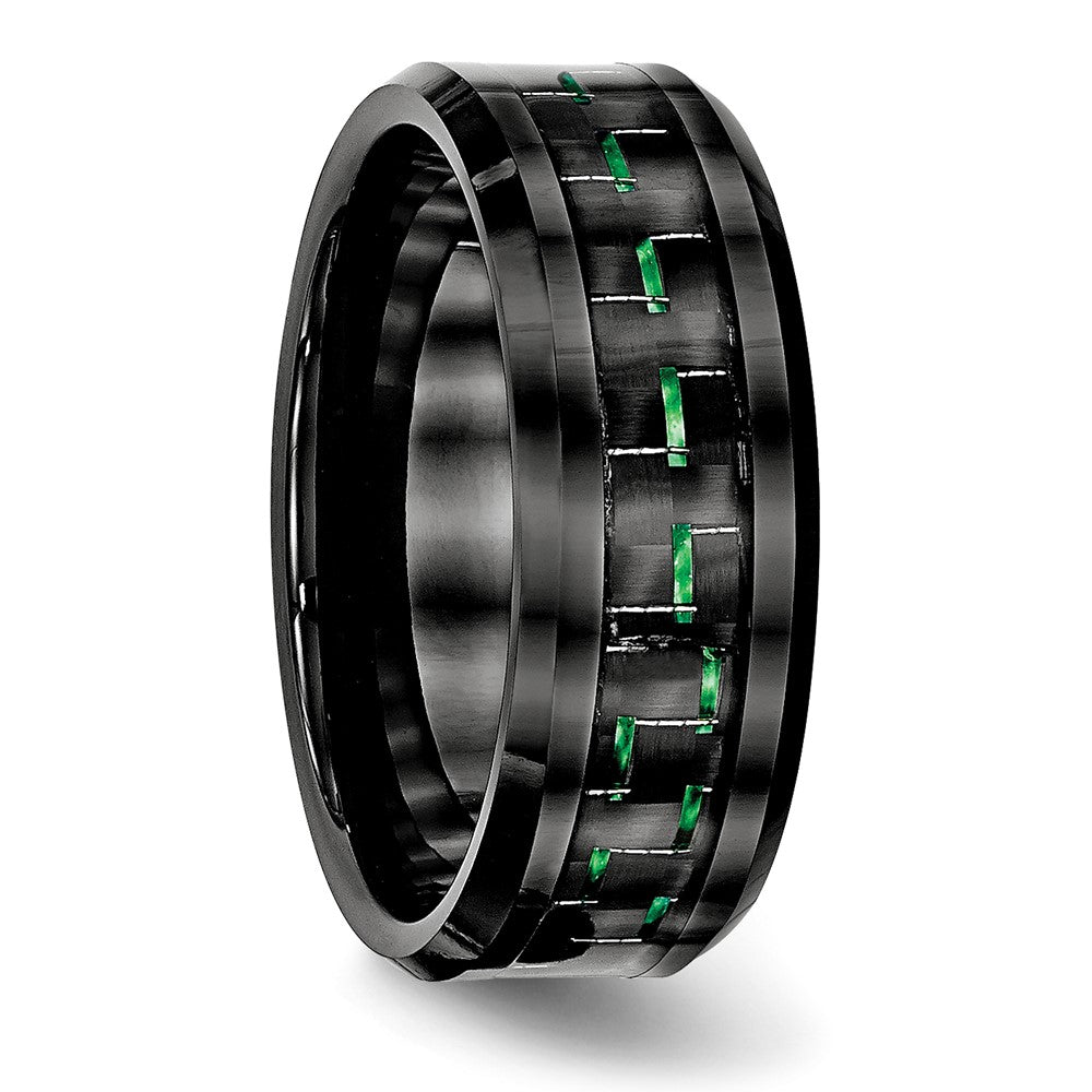 High-Quality Beveled Edge Ring: Black Ceramic & Green Carbon Fiber Inlay