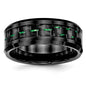 Buy Stylish Beveled Edge Black Ceramic Ring with Green Carbon Fiber Inlay-1