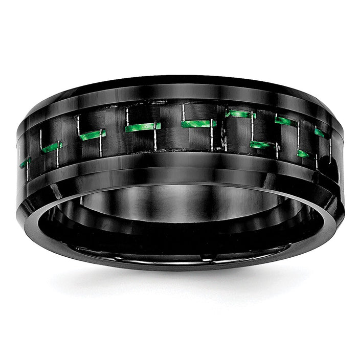 High-Quality Beveled Edge Ring in Black Ceramic & Green Carbon Fiber - Stylish Value-1