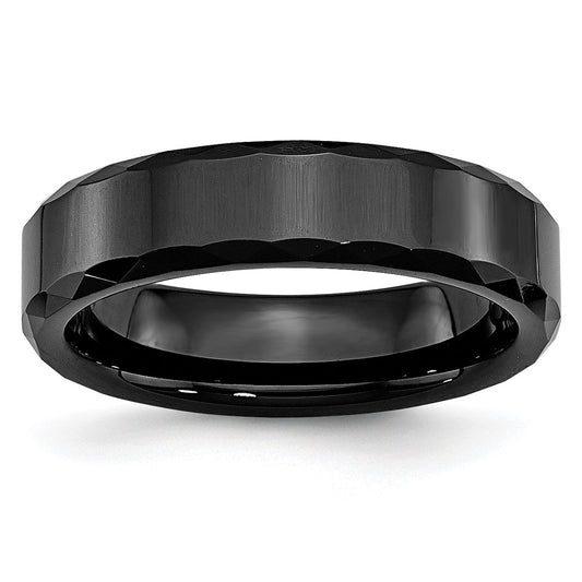 Buy Stylish Chiseled Black Ceramic 6mm Polished Band with Beveled Edges