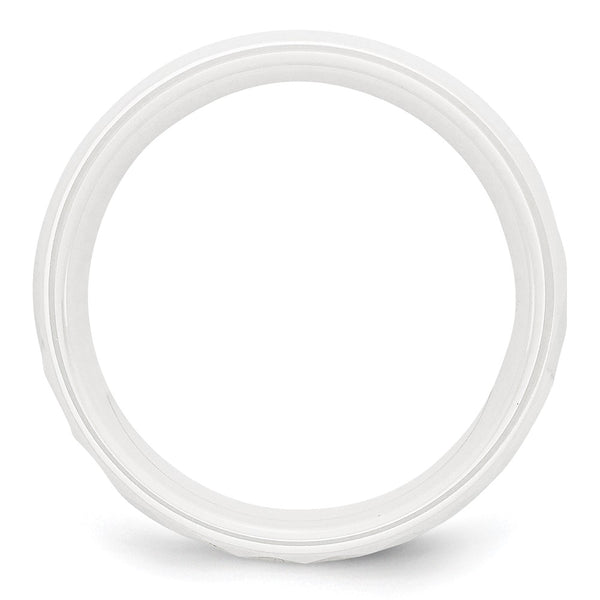 8mm White Faceted Ceramic Chisel Band Ring