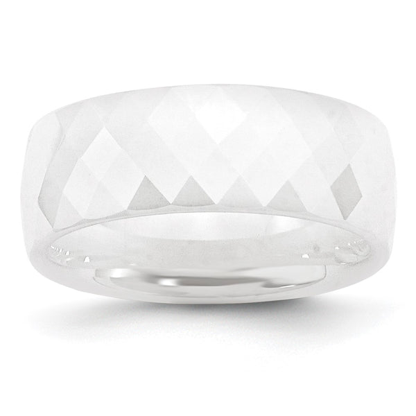 8mm White Faceted Ceramic Chisel Band Ring