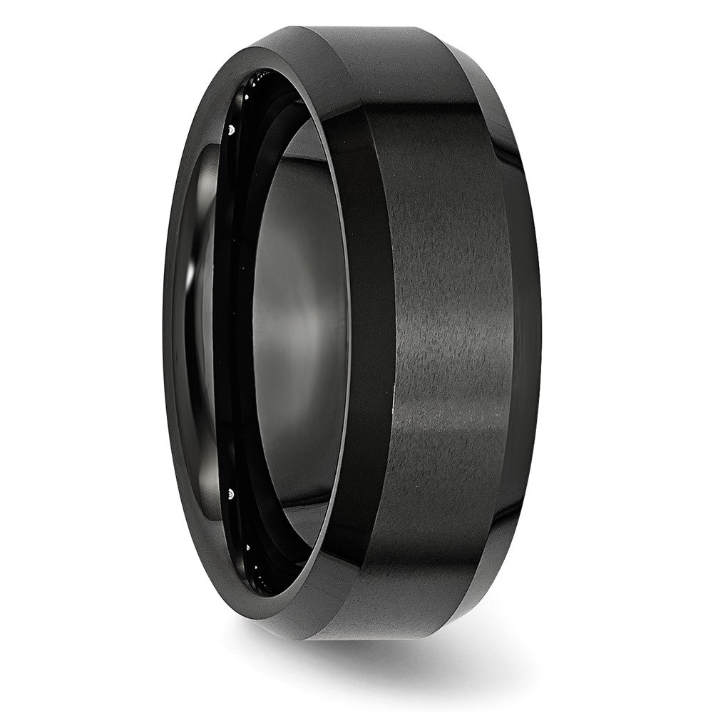 Buy 8mm Chiseled Ceramic Black Beveled Edge Ring - Stylish & Affordable!