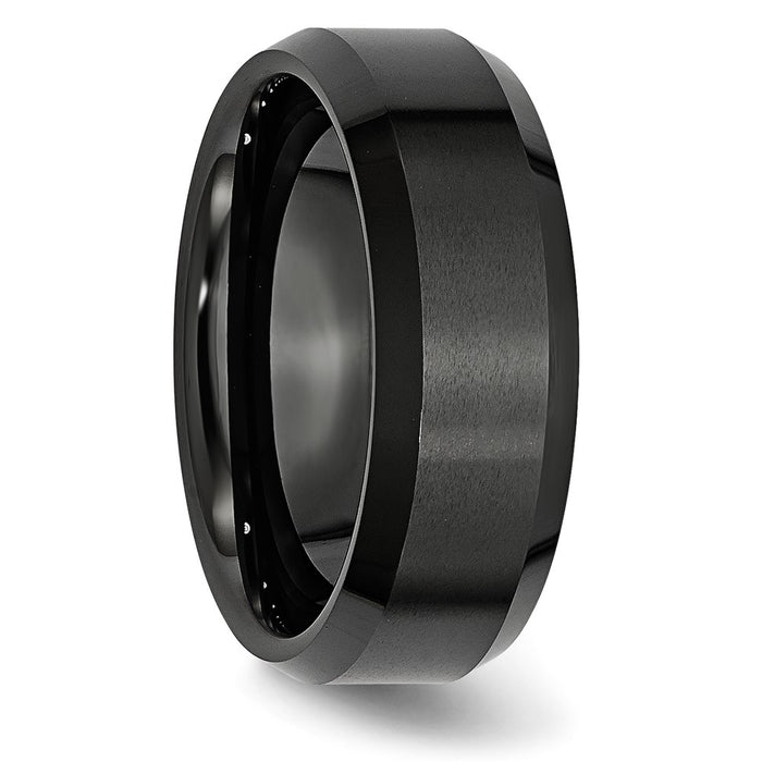 Exclusive 8mm Chiseled Ceramic Black Beveled Edge Ring - Stylish & Durable-4