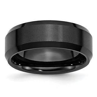Exclusive 8mm Chiseled Ceramic Black Beveled Edge Ring - Stylish & Durable
