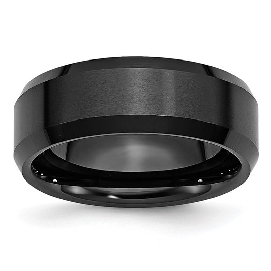 Exclusive Chiseled Ceramic 8mm Beveled Edge Ring - Stylish & Affordable Design